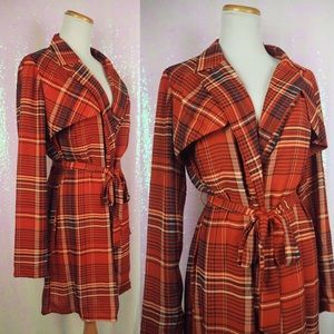 Chiffon Plaid Tie Waist Jacket Top